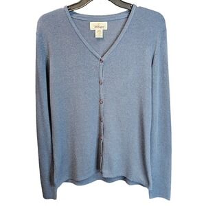 VTG Worthington Blue V-Neck Button Front Cardigan Sweater Womens Large